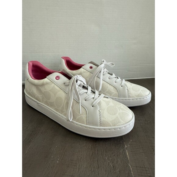 COACH WHITE/PETUNIA CLIP  LOW TOP WOMEN'S SNEAKER SHOES SZ 10 - Picture 1 of 6